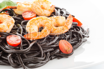 Black spaghetti with shrimps