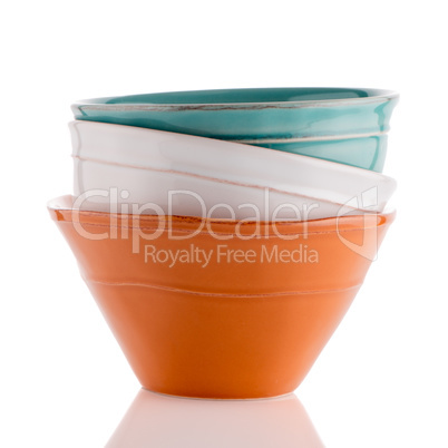 Three colored bowls