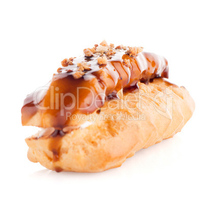 Eclair with caramel decoration