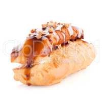 Eclair with caramel decoration