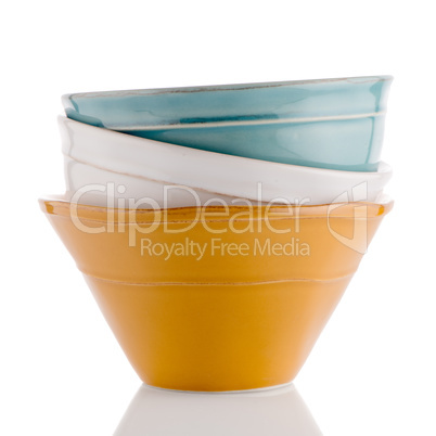 Three colored bowls