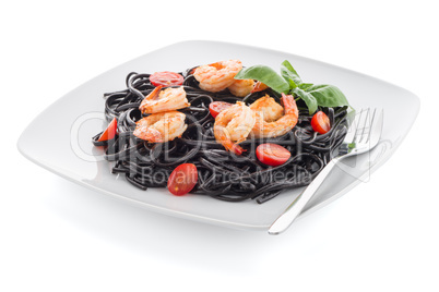 Black spaghetti with shrimps