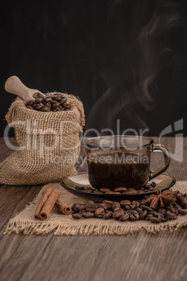 Coffee cup with burlap sack
