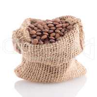 Burlap bag with lentils