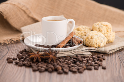 Coffee cup with burlap sack