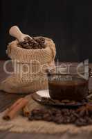 Coffee cup with burlap sack