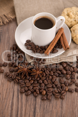 Coffee cup with burlap sack