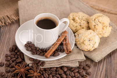 Coffee cup with burlap sack