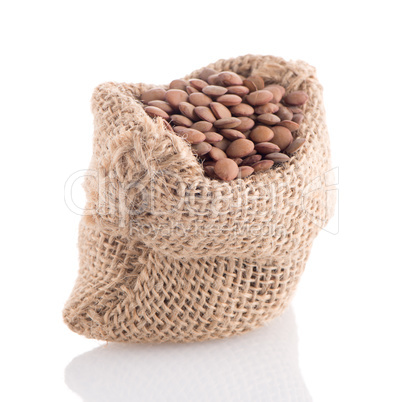 Burlap bag with lentils