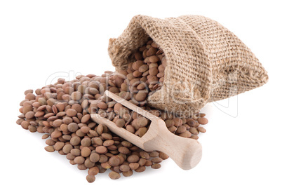 Burlap bag with lentils