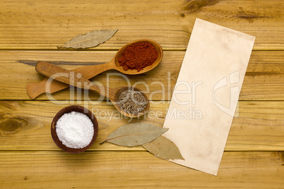 Spices and salt in a wooden shaker