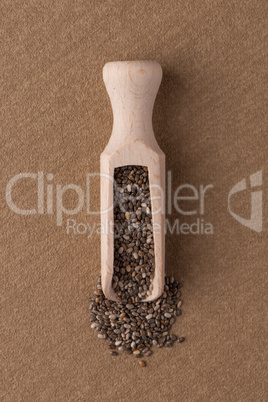 Wooden scoop with chia seeds