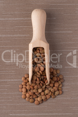 Wooden scoop with lentils