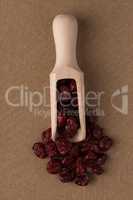 Wooden scoop with dried cranberries