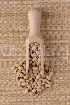 Wooden scoop with white beans