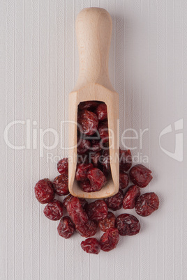 Wooden scoop with dried cranberries