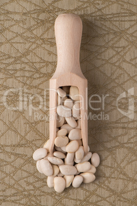 Wooden scoop with white beans Wooden scoop with white beans
