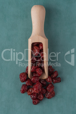 Wooden scoop with dried cranberries