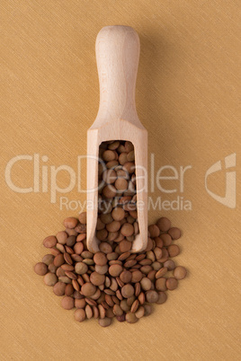 Wooden scoop with lentils