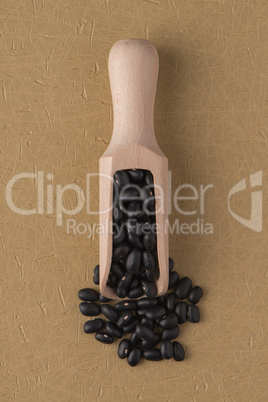 Wooden scoop with black beans