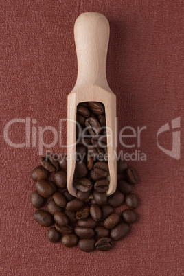 Wooden scoop with coffee beans