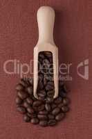 Wooden scoop with coffee beans