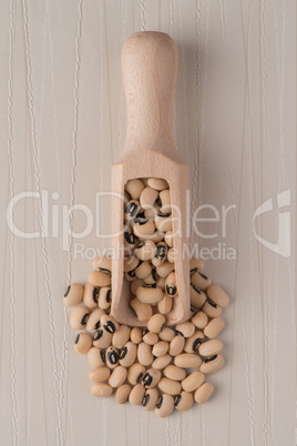 Wooden scoop with white beans