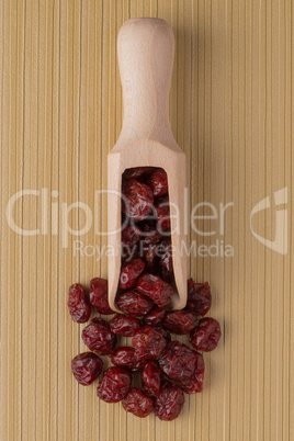 Wooden scoop with dried cranberries