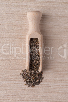 Wooden scoop with chia seeds