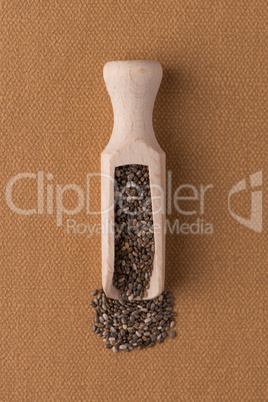 Wooden scoop with chia seeds