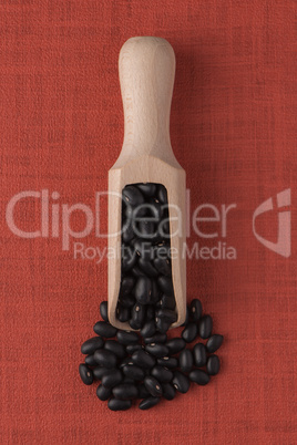 Wooden scoop with black beans