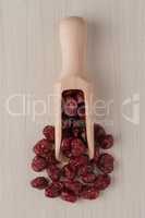 Wooden scoop with dried cranberries