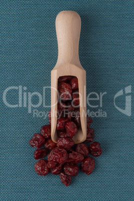 Wooden scoop with dried cranberries