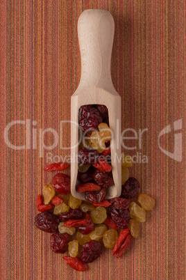 Wooden scoop with mixed dried fruits