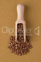Wooden scoop with lentils