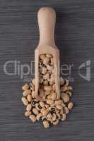 Wooden scoop with white beans