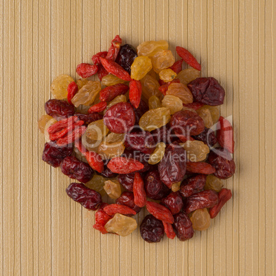 Circle of mixed dried fruits