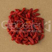 Circle of dry red goji berries