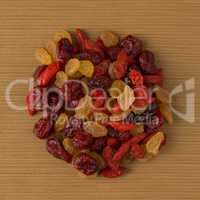 Circle of mixed dried fruits