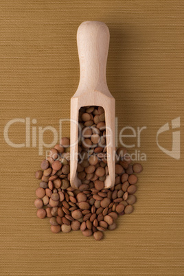 Wooden scoop with lentils