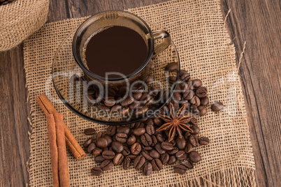 Coffee cup with burlap sack