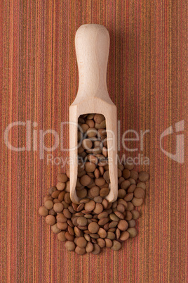 Wooden scoop with lentils