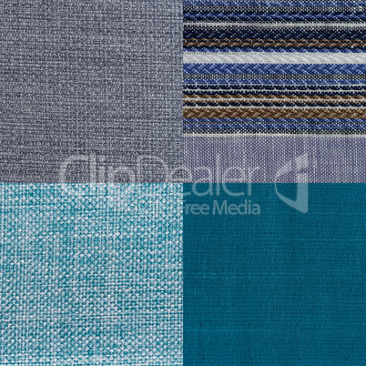 Set of blue fabric samples