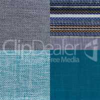 Set of blue fabric samples