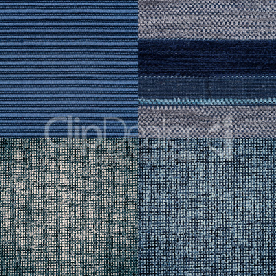 Set of blue fabric samples