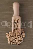 Wooden scoop with white beans