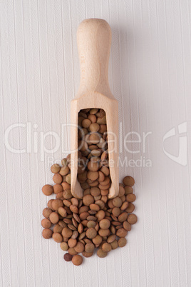 Wooden scoop with lentils