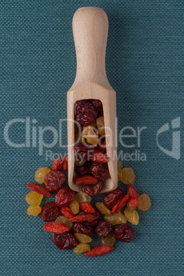 Wooden scoop with mixed dried fruits