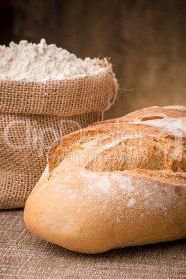 Rustic bread and flour