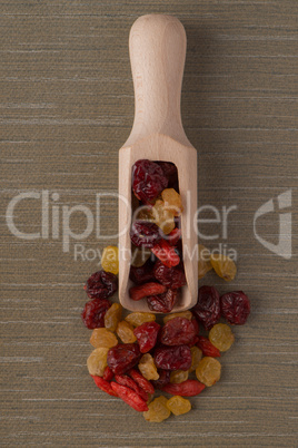 Wooden scoop with mixed dried fruits